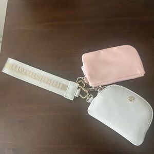 Pink and White Double Pouch with Strap